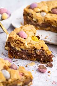 This healthy deep dish cookie pie has a surprise: Mini Egg Cookie Pie Recipe Easter Baking Dairy Free Option