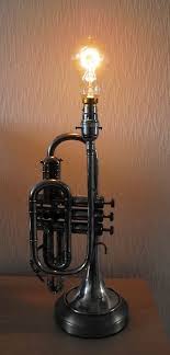 Trumpet Lamp Diy This Would Look 100 Better With A Lampshade Maybe One With Decoupage Antiqued Sheet Trumpet Lamp Trumpet Lamp Diy Industrial Lamp Design