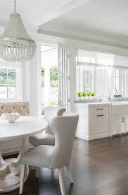 Painted kitchen table, grey dining table, oval grey table, pedestal table, farmhouse grey table, solid. Light Gray Beaded Chandelier With White Oval Dining Table Transitional Kitchen