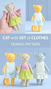 Pdf Mini Cat With Set Of Clothes Sewing Pattern Diy Animal Stuffed Rag Doll Soft Toy Dress Up Doll Cat With Outfit Pocket Kitten Clothes Sewing Patterns Fabric Toys Animal Dolls