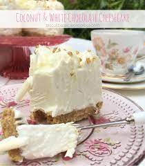 The crust contains roasted almonds and cashews, cacao powder, coconut oil, and agave. Coconut White Chocolate Cheesecake Cake Recipes Homemade Chocolate Coconut Cheesecake