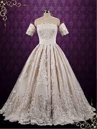 Shop from david's bridal selection of 3/4 sleeve wedding dresses in lace & cocktail styles! Classic Lace Ball Gown Wedding Dress With Detached Sleeves Gaelle