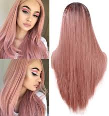 Caramel highlights for dark brown hair can come in many varieties; Fani Fashion Orange Pink Women S Wigs Silk Straight Ombre Pink Wig 22 Inch Dark Brown Roots Non Lace Front Middle Part Synthetic Cosplay Halloween Wig Buy Online In Belgium At Desertcart Be Productid