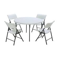 Lifetime 5 Piece White Outdoor Safe Fold In Half Folding Table Set Folding Table Round Folding Table Table And Chairs