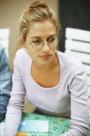 Portrait Women Wearing Glasses Blonde Woman Wearing Glasses, Looking Away  Royalty-free Stock