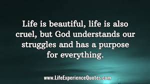Life Is Beautiful Life Is Also Cruel But God Understands Our Struggles And Has A Purpose For Everything Experience Quotes Life Experience Quotes Life Lesson Quotes