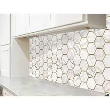 Bianco Orion Brass 6 In Hexagon Polished Marble Mosaic In 2021 Marble Mosaic Honeycomb Tile Hexagon Backsplash