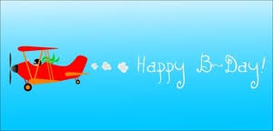 A boy flying an airplane with a happy birthday banner on the back. Free Skywriting Clipart Image 0515 1005 2920 5827 Airplane Clipart