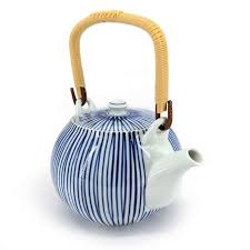 Pottery and porcelain (陶磁器, tōjiki, also 焼きもの yakimono, or 陶芸 tōgei), is one of the oldest japanese crafts and art forms, dating back to the neolithic period. Japanese Ceramic Teapot With Handle White Blue Stripes Sutoraipu