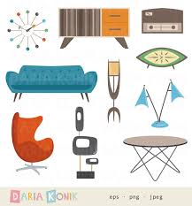 Retro Furniture Clipart Set Midcentury Modern Design Atomic Age Lamp Sofa Egg Chair Table Ball Clock Eps Png Jpeg Instant Download Retro Furniture Mid Century Modern Fabric Furniture