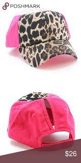 Leopard Print Pony Tail Hat Baseball Cap Pink Ponytail Hat Baseball Hats Baseball Cap