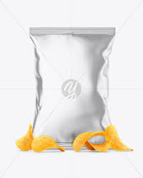 Metallic Snack Package With Riffled Potato Chips Mockup Front View In Flow Pack Mockups On Yellow Images Object Mockups