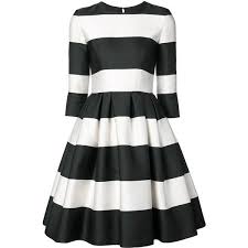 Carolina Herrera Striped Flared Dress 3 930 Liked On Polyvore Featuring Dresses Black Fit A Flare Dress Black White Striped Dress Elegant Cocktail Dress