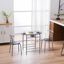 Find the perfect home furnishings at hayneedle, where you can buy online while you explore our room designs and curated looks for tips, ideas & inspiration to help you along the way. Dining Room Table Set 3 Piece Wooden Kitchen Dining Room Round Table And Chair Set Durable Metal Frame And Wood Tabletop Small Dining Table For 2 Breakfast Set With Wine Bottle Rack Black