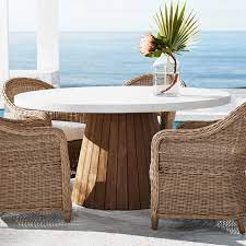 These sets include a dining table and two or more dining chairs , and can range in size from small bistro sets to large sets, with enough space to host ten or more guests. Balboa Outdoor Round Dining Table Williams Sonoma