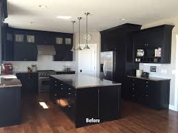 Perform you have outdated décor? Black Kitchen Cabinets Before Being Painted White Allen Brothers Cabinet Painting