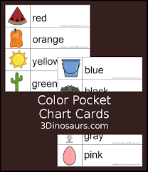 3 dinosaurs color pocket chart cards