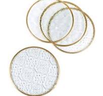 Glass Gold Coasters Set of 4, Round Cup Coaster Set with Carved Glass Stylish for Coffee Tea Wine Coasters for Bar Drink with Brass Edge Coasters Home ...