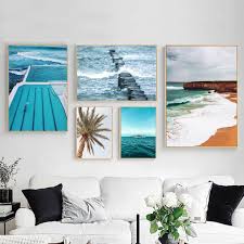 Us 7 20 Sea Beach Palm Tree Tropical Landscape Wall Art Canvas Painting Nordic Posters And Landscape Wall Art Wall Art Canvas Painting Living Room Pictures