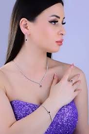 Handmade Sterling Silver Ruby Jewelry Set, Necklace, Ring, Bracelet,  Earrings