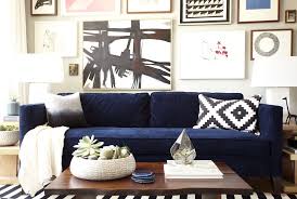 Sofa Appealing Living Room Design For Small Space With Upholstered Navy Blue Couch Along With Decorative Black White Cushio Home Decor Decor Living Room Decor