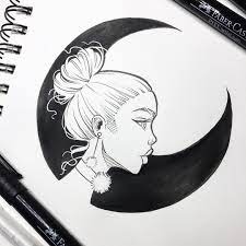 Esta es una impresión de calidad de mi imagen original de pen & ink illustration y editó digitalmente. Black Moon Yesterday S Inktober Sketch Done With Faber Castell Pitt Artist Pens And A Gelly Roll Pen Working On Anoth Drawings Pitt Artist Pens Sketches