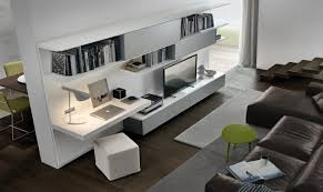Wohnwand Schreibtisch Trend Idee Weiss Moebel Sofa Leder Schwarz Wohnen Haus Design Eingebautes Bucherregal