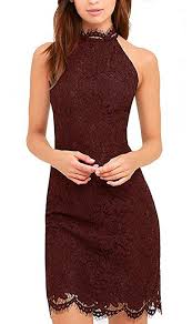 Elegant High Neck Wine Red Cocktail Dress For Women Perfect For A Wedding Party Or Pro Cocktail Dress Wedding Womens Cocktail Dresses High Neck Lace Dress