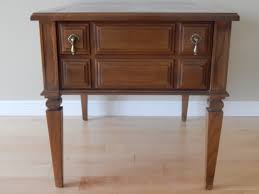 It has drop down pulls with filigree and faux key pulls on the top two drawers. Vintage End Table Find Restyle4life