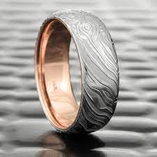 Damascus Steel Wave Pattern Band Ring With Waves Damascus Etsy Mens Wedding Rings Damascus Steel Wedding Band Damascus Steel Ring