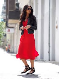 A white blouse never fails to complete this casual outfit and a blazer is perfect for when the temperature drops. Chic Ways To Wear Lace Up Flats Glam Radar Red Dress Outfit Long Red Dress Lace Up Flats
