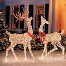 This bright red gift box with gold ribbon, this bright red gift box with gold ribbon, bow and jingle bells is made of. 2pc Lighted Gold Reindeer Family Set Sculptures Outdoor Christmas Decor Outdoor Christmas Reindeer Outdoor Christmas Decorations Christmas Reindeer Decorations