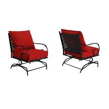 Garden Treasures Yorkford Set Of 2 Black Metal Spring Motion Conversation Chair S With Red Slat Seat Lowes Com Metal Lawn Chairs Red Cushions Metal Spring