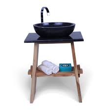 Design badmöbel set grifflos 100 cm waschbecken evermite mit unterschrank, intarbad bella. Teak Holz Waschtisch Zen Inkl Marmorplatte Schwarz 60x40x74 Cm Kaufen