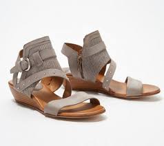 Miz Mooz Leather Buckle Demi Wedge Sandals Farley Qvc Com