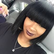 Black Bob Wig With Bangs Human Hair Classic Lace Wigs The Perfect Summer Ombre Bob Style Brazilian Virgin Hair 360 Lace Frontal Wig Short Hair Styles Short Human Hair Wigs Brazilian Straight Hair