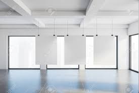 Maybe you would like to learn more about one of these? Three Vertical Mock Up Posters Hanging In Empty Art Gallery With White Walls Tiled Floor And Big Windows With Blurry Cityscape Concept Of Advertising 3d Rendering Stock Photo Picture And Royalty Free