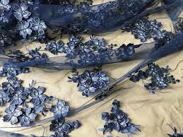 Navy Blue Lace Fabric 3d Flower Petals Lace Navy Embroidery Etsy Lace Fabric Lace Bridal Lace Fabric