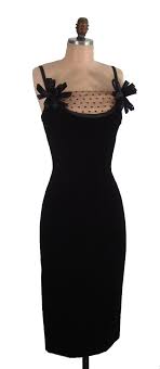 Vintage 1950 S 50 S Black Velvet Polka Dot Shelf Bust Hourglass Cocktail Party Wiggle Dress Fashion Fashion Dress Party Vintage Fashion