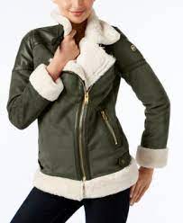Michael Kors Michael Faux Shearling Coat In Olive Modesens