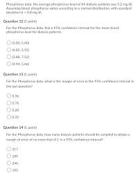 A normal serum phosphorus level is 2.5 to 4.5 mg/dl. Solved Phosphorus Data The Average Phosphorus Level Of 6 Chegg Com