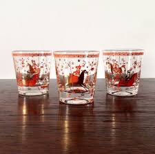 Vintage Set 3 Cocktail Tumbler Rocks Glass Asian Polo Horse Gold Orange Rocks Glass Vintage Vintage Kitchen