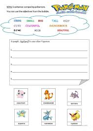 Write Sentences Comparing Pokemons English Esl Worksheets For Distance Learning And Physical Classroo Kids Math Worksheets Math Worksheets Classroom Material