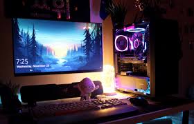 Those Fairy Lights Are Usually Off Computer Setup Gamer Setup Game Room Design