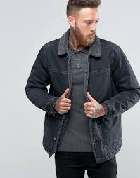 Asos Fleece Lined Denim Jacket In Black Wash Black Lined Denim Jacket Borg Lined Denim Jacket Mens Jackets
