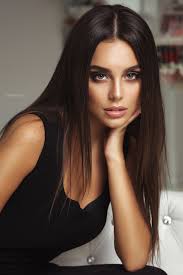 Portrait Women Model Face Nikolas Verano Green Eyes Brunette Long Hair Straight Hair Black Clothing Touc Beauty Girl Brunette Beauty Beautiful Women Faces
