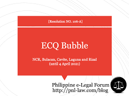 From may 16 to 31, only a limited number of places in luzon (metro manila, laguna, bataan, bulacan, nueva ecija, pampanga including angeles and zambales) are under modified ecq or mecq, which is a stage where ecq areas are being transitioned to gcq. Ecq Bubble For Ncr Bulacan Cavite Laguna And Rizal Resolution No 106 A Full Text Philippine E Legal Forum