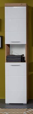 Hochschrank Badmobel Amanda Hochglanz Weiss Und Eiche