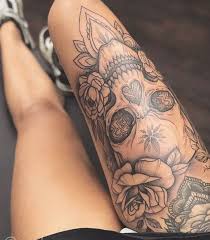 Pin By Joy Ashley Prins On Skull Tattoos In 2020 Skull Thigh Tattoos Leg Tattoos Women Thigh Tattoos Women