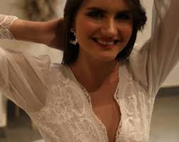 Chiffon Wedding Dress, Elegant Bridal Dress ,simple Modest Long Sleeves  Wedding Dress, Romantic Dress, V Neck Wedding Dress, CHARLOTTE